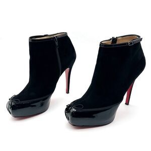 CHRISTIAN LOUBOUTIN Suede Ballerina Bow Ankle Boot Size 39 Square Toe Platform